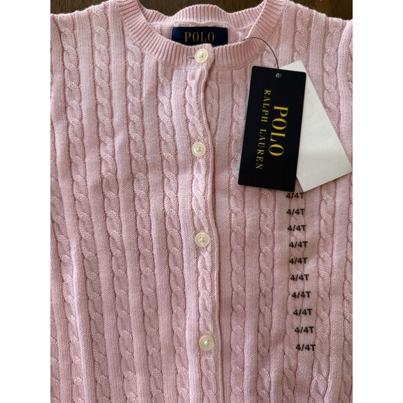 Polo Ralph Lauren Girls Cable Knit Cotton Cardigan Sweater Pink 4T NWT - Picture 5 of 10